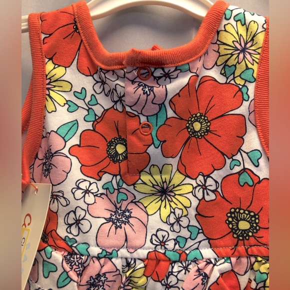 Baby Cat & Jack orange/yellow/pink floral romper with snaps, 6-9 M - Picture 4 of 7